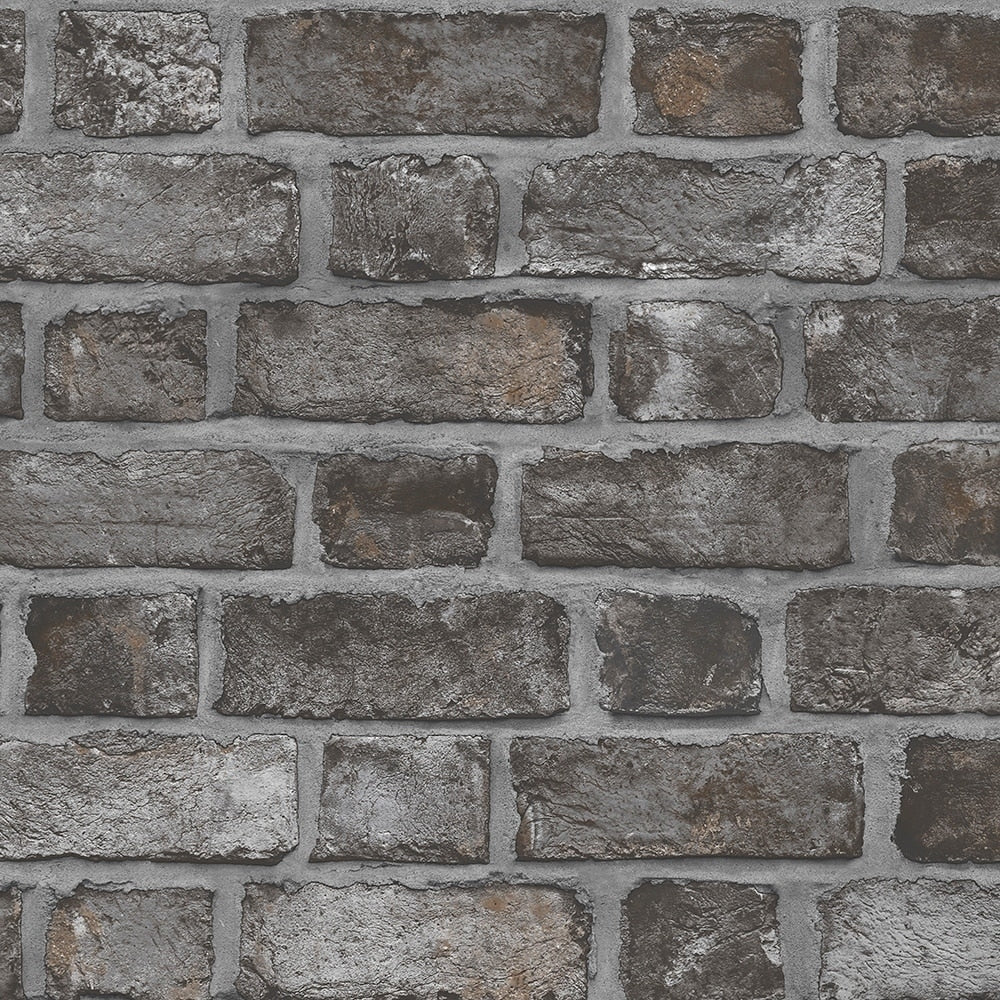 Farmhouse Brick Wallpaper Brick In Black Charcoal Carbon