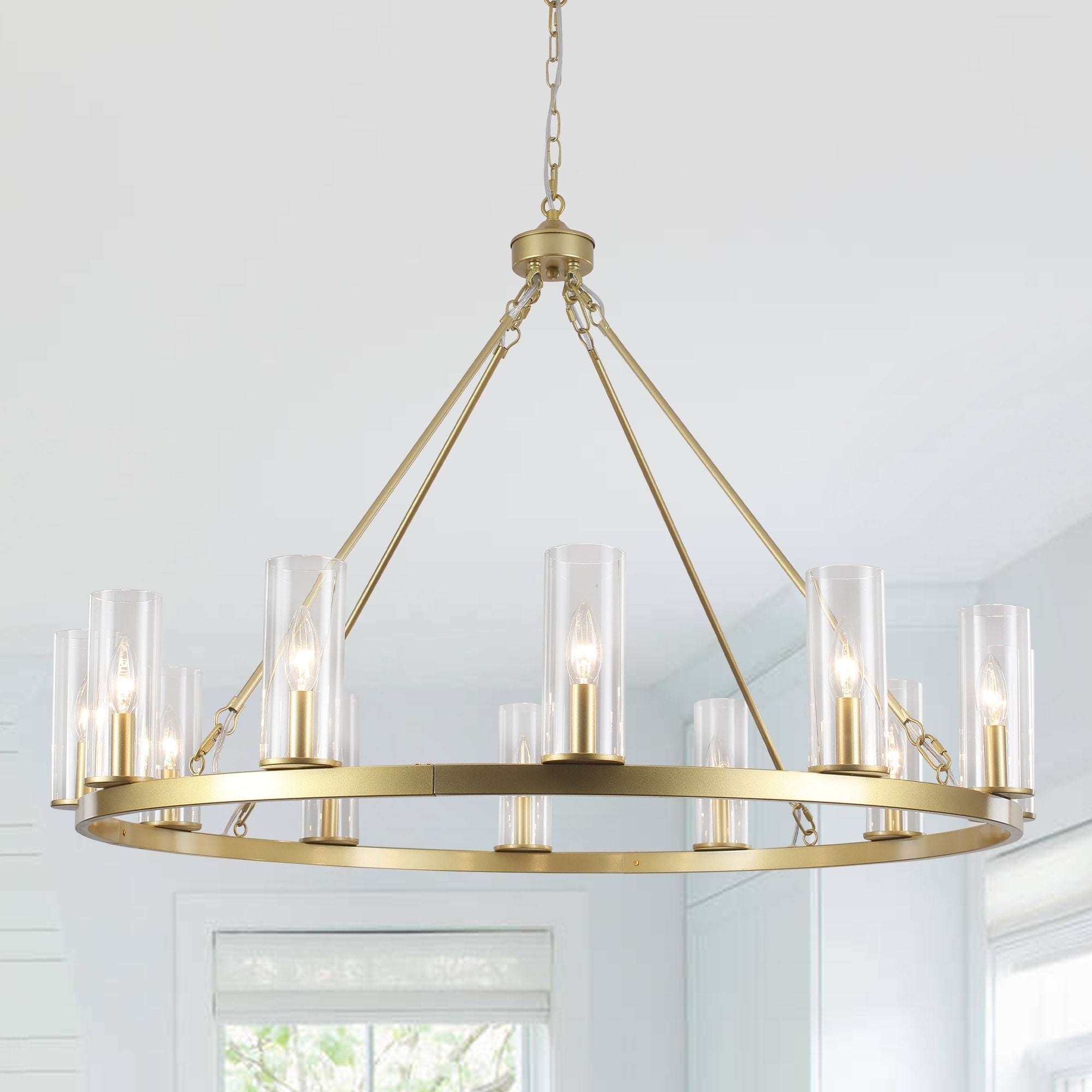 Farmhouse Classic 12 Light Chandelier Fixture With Clear Glass Shades
