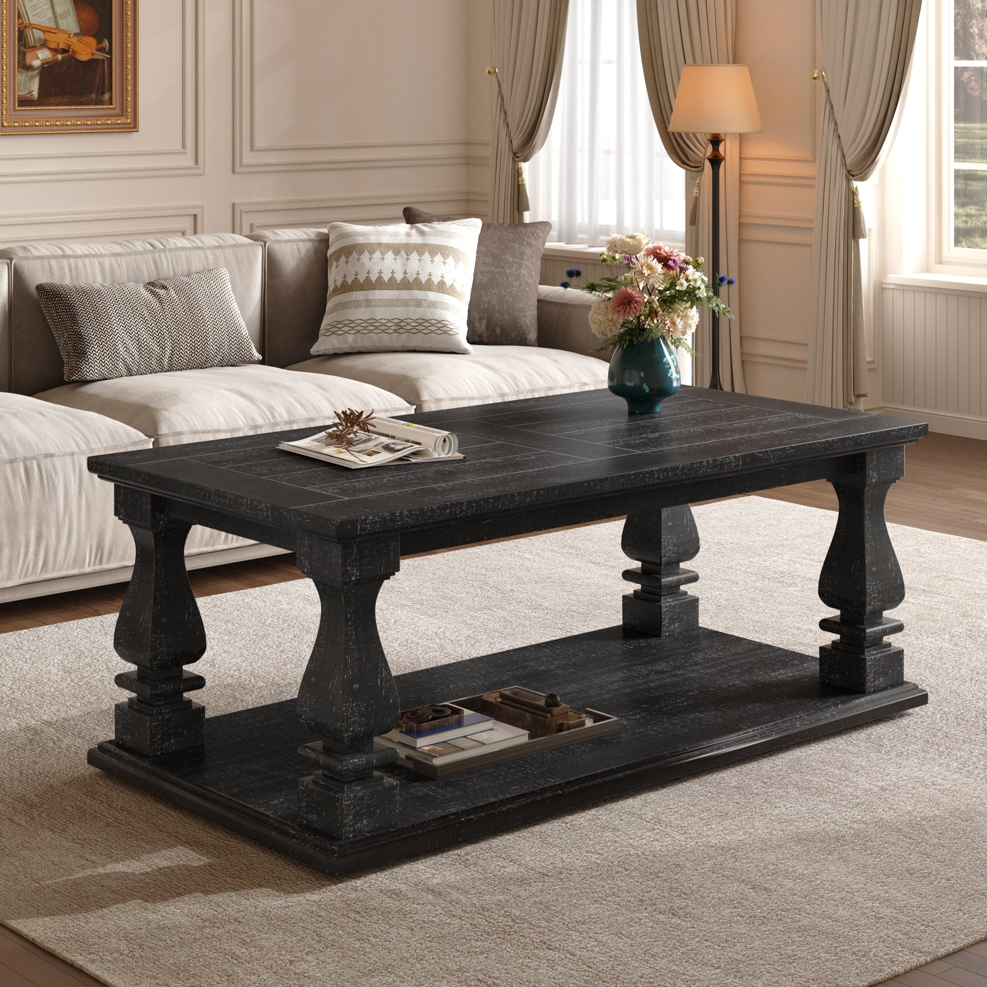 Farmhouse Coffee Table Center Table With Shelf Side Table Sofa Table Cocktail Table For Living Room