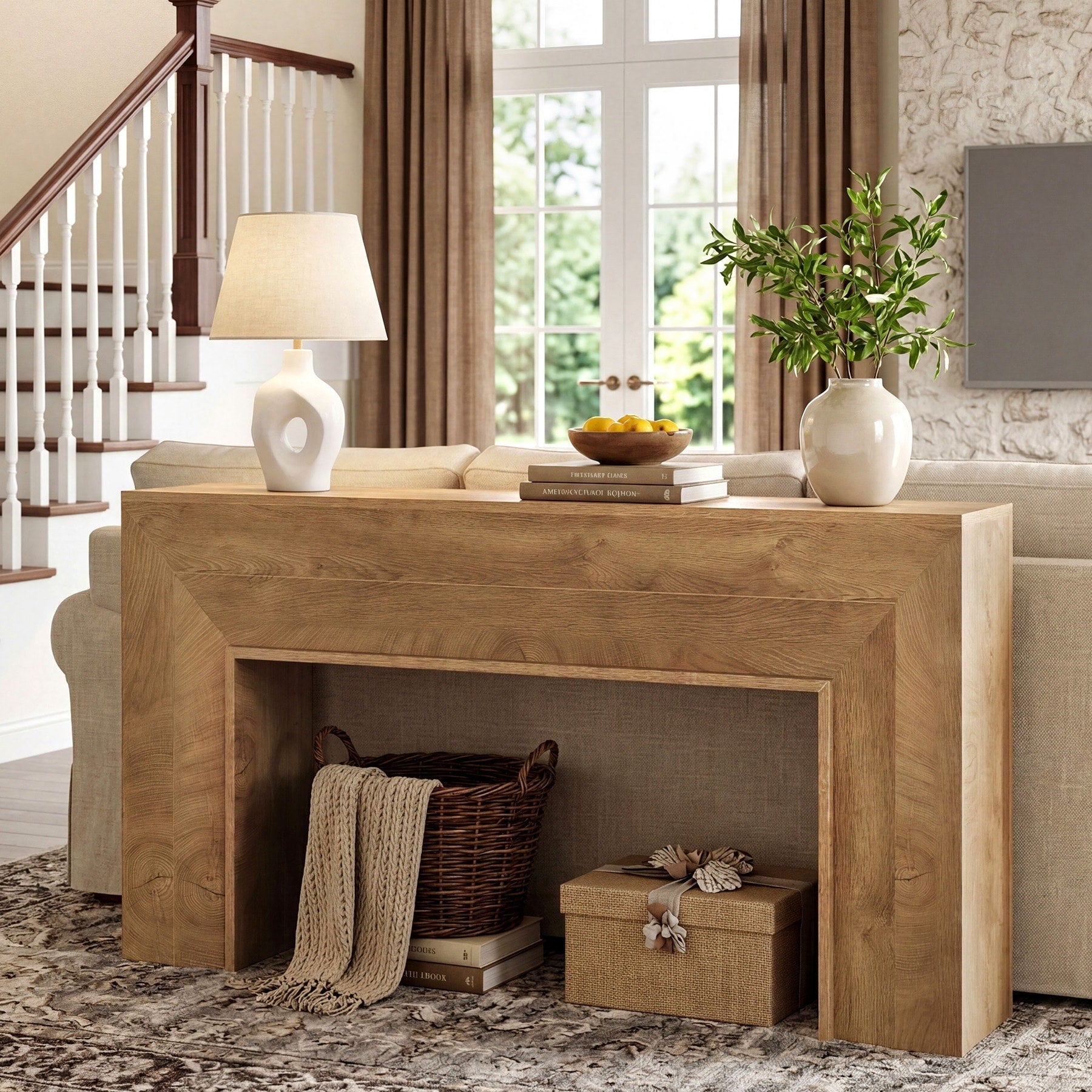 Farmhouse Console Sofa Table 63 Inch Rustic Wooden Entryway Table 11.81 D X 62.99 W X 33.46 H