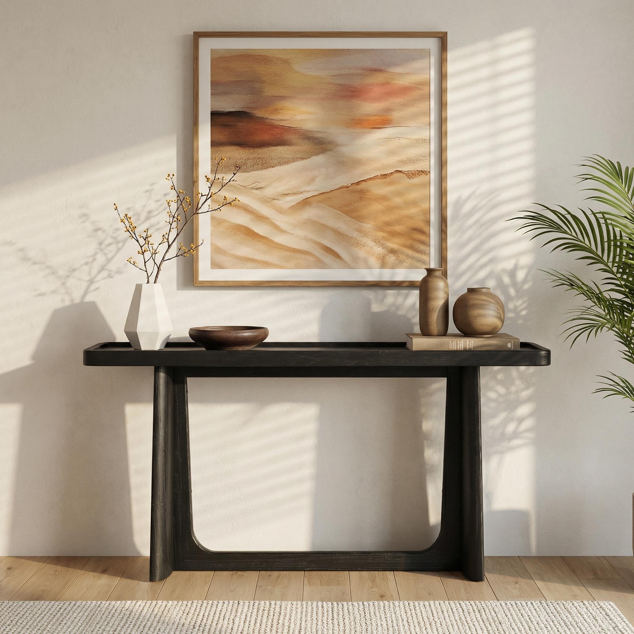 Farmhouse Console Table With Tray Top Design Solid Wood Frame For Entryway
