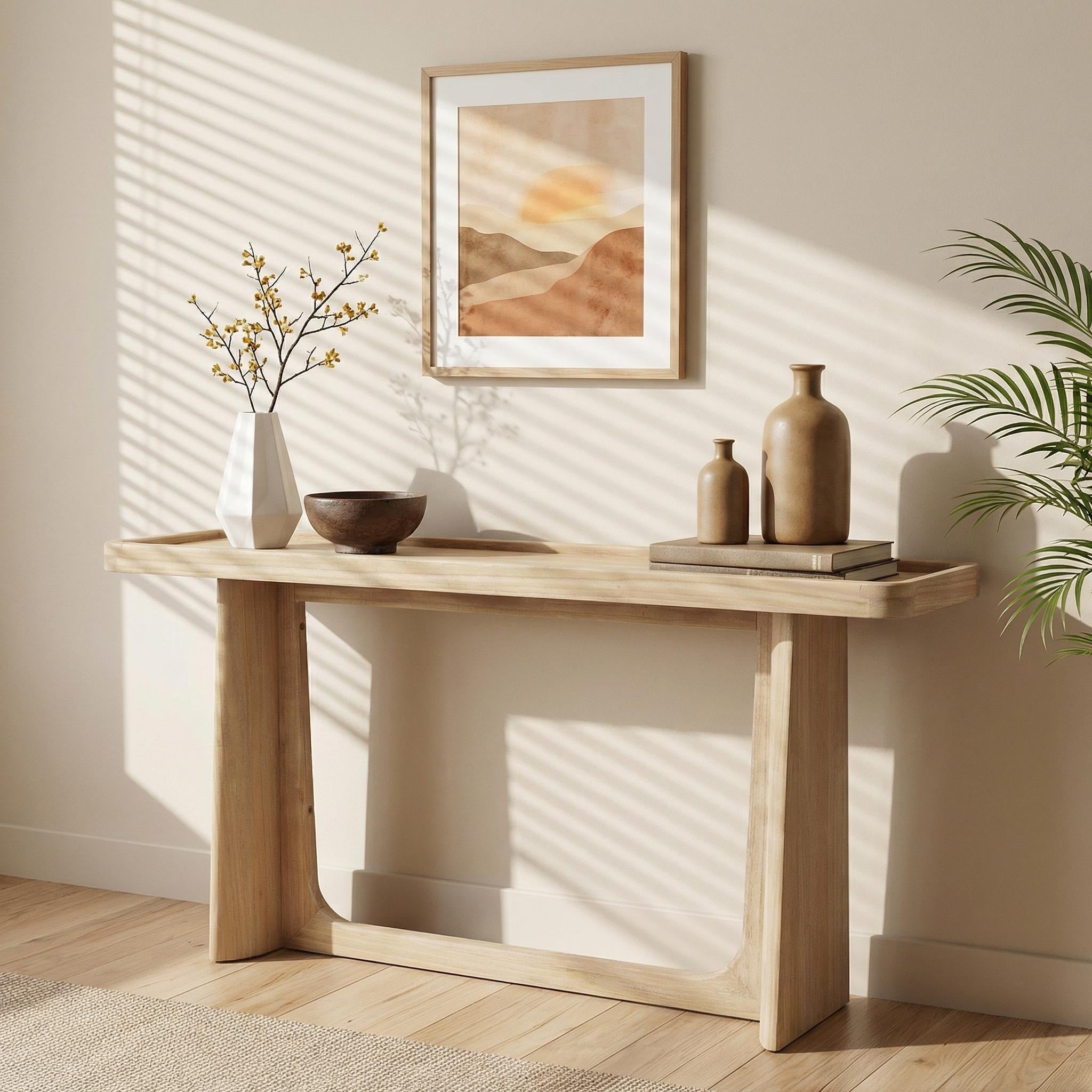 Farmhouse Console Table With Tray Top Design Solid Wood Frame For Entryway Living Room Or Sofa Back