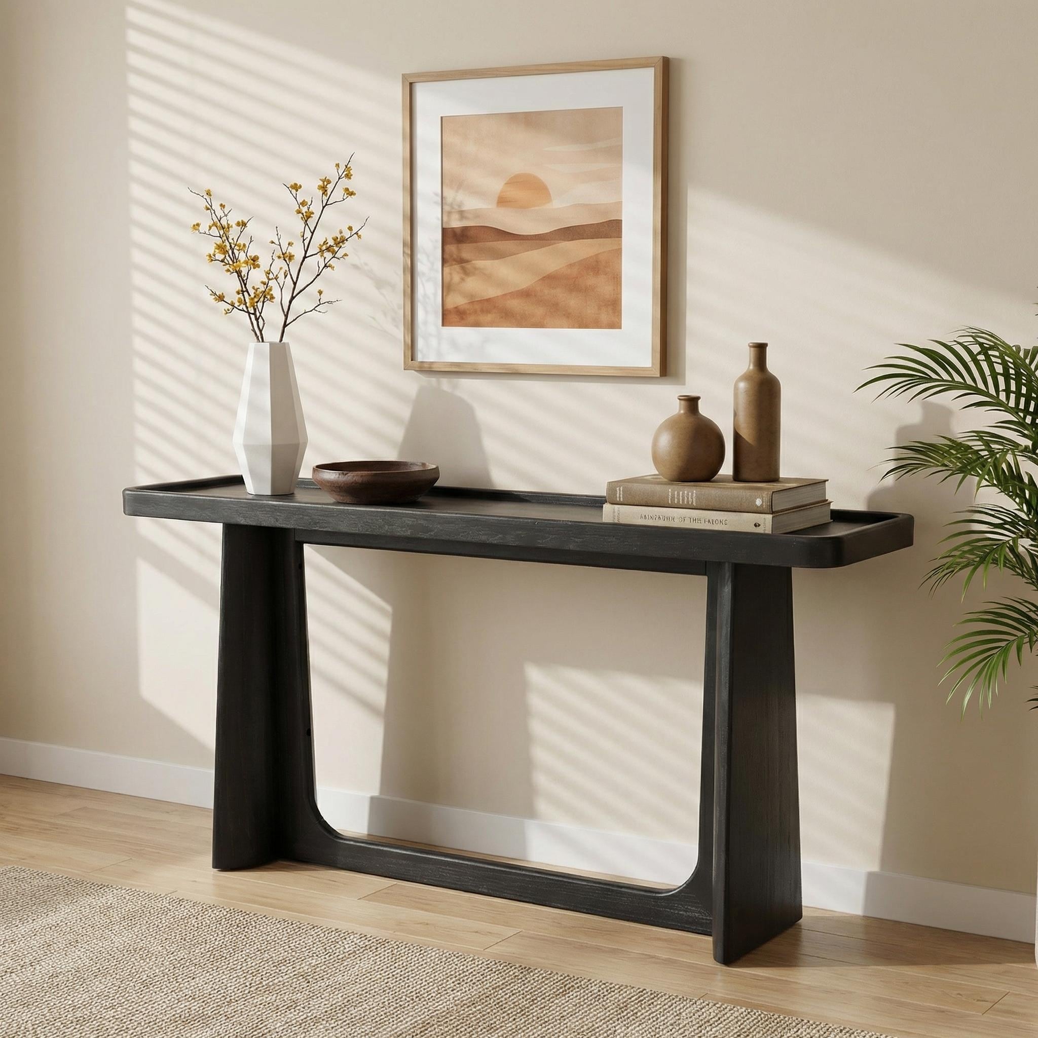 Farmhouse Console Table With Tray Top Design Solid Wood Frame For Entryway Living Room Or Sofa Back