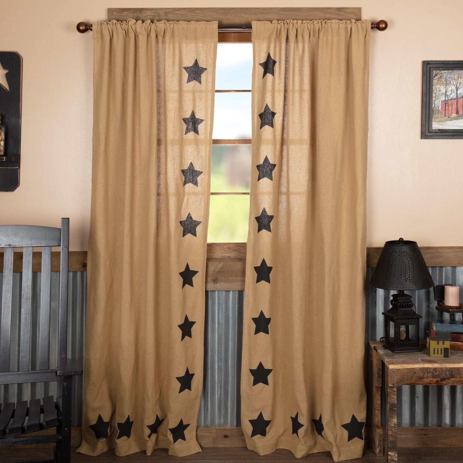 Burlap W Stencil Stars Panel Set 84 X 40