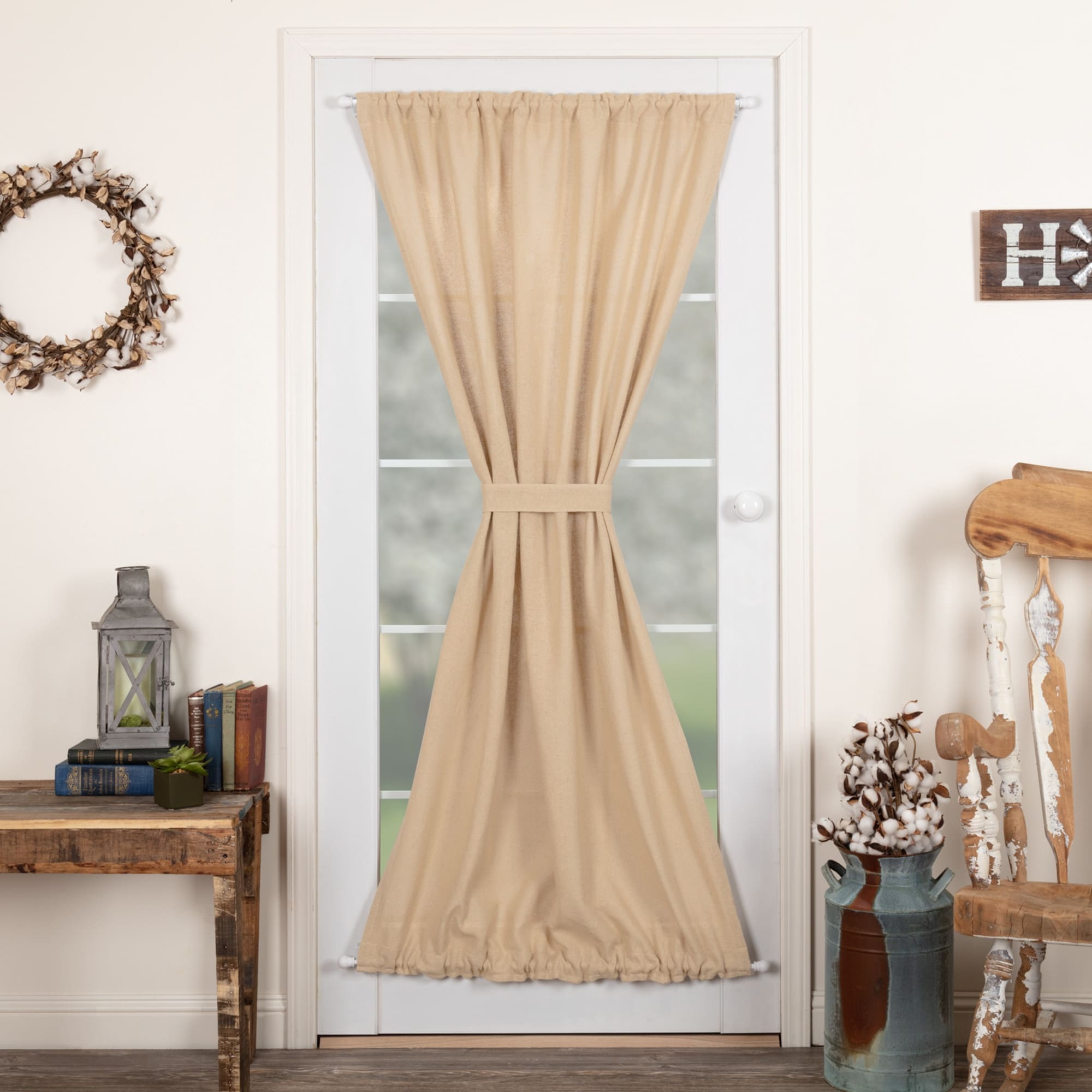 Vhc Brands Vintage Door Panel Rod Pocket Solid Color Distressed Appearance Cotton Burlap Farmhouse Curtains