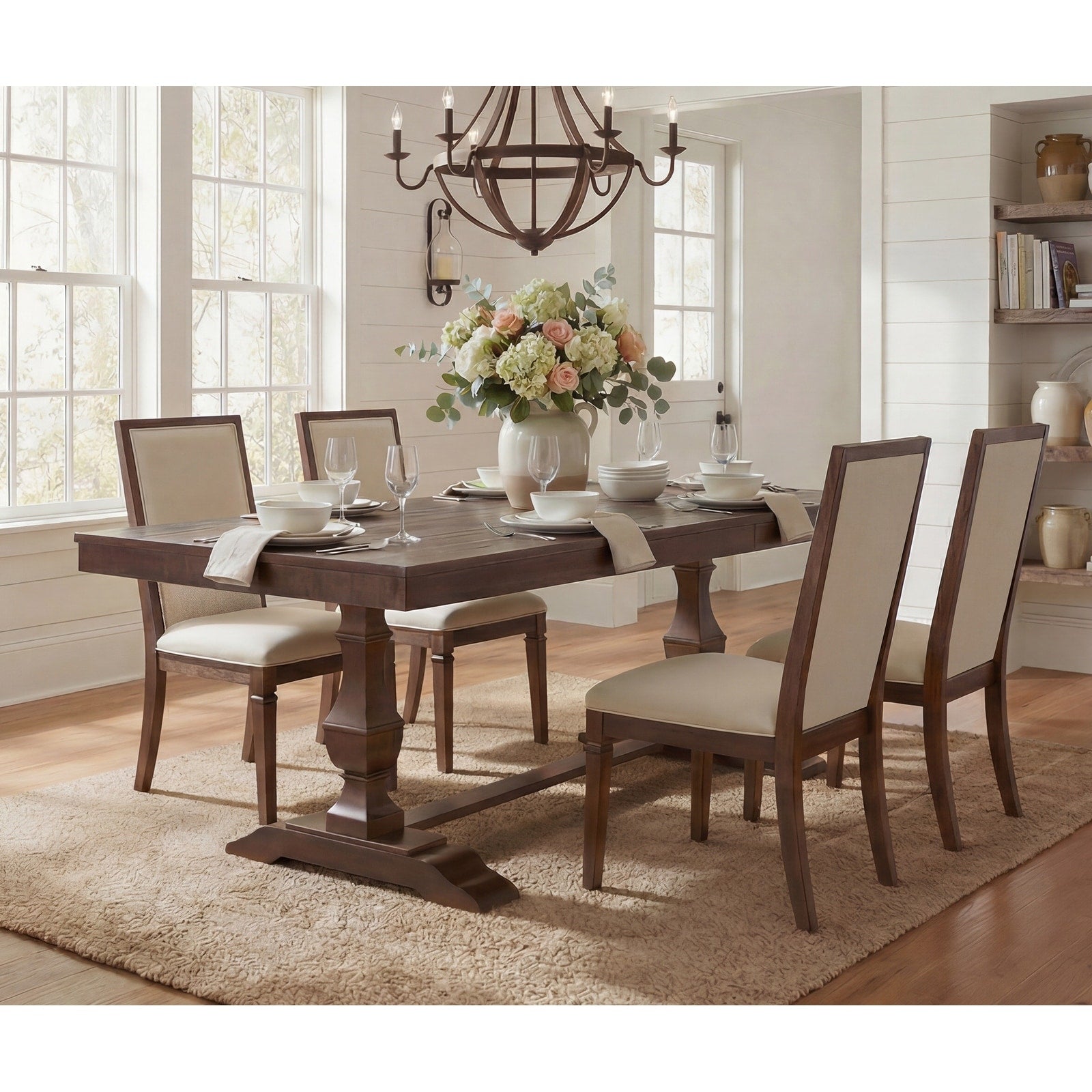 Farmhouse Dining Chair And Bench Set Solid Wood Upholstered Armless Chair And Dining Bench With Turned Legs