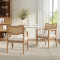Farmhouse Dining Chairs Set Of 2 Upholstered Kitchen Chairs Wooden Side Armchair With Rattan Backrest For Dining Room