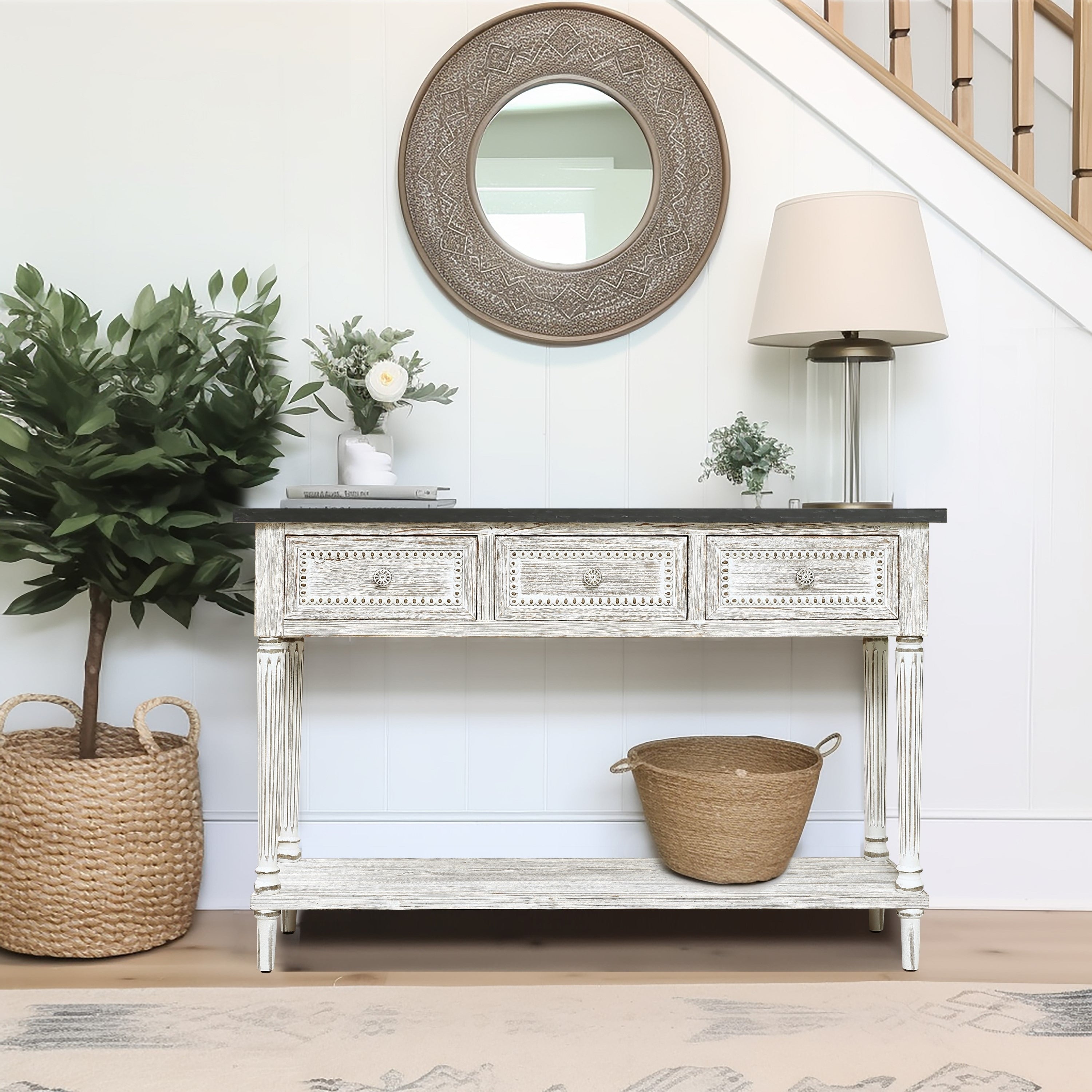 Wood And Metal Farmhouse Distressed Console Table