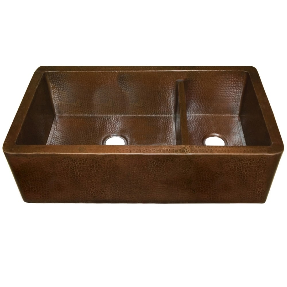 Farmhouse Duet Pro Antique Copper 40 Inch Double Bowl Farmhouse Sink