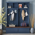 Farmhouse Entryway Hall Tree With Wood Bench 2 Drawers 6 Hooks And Open Shelves Mudroom Organizer