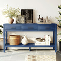 Farmhouse Entryway Table Navy Blue Console Table With 3 Drawers Sofa Table Hallway Table With Bottom Shelf