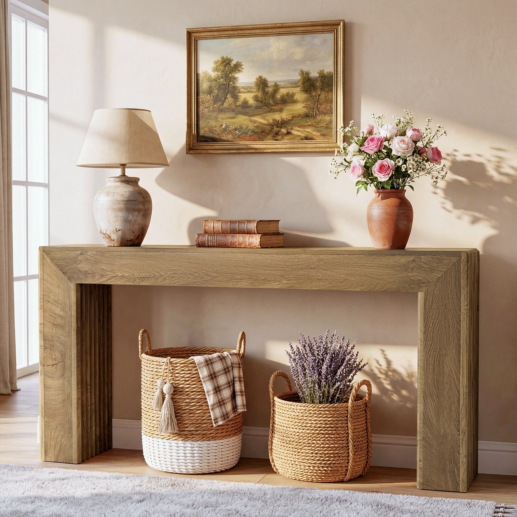 Farmhouse Entryway Table 63 Wooden Console Sofa Table For Living Room 11.81 D X 63 W X 33.5 H