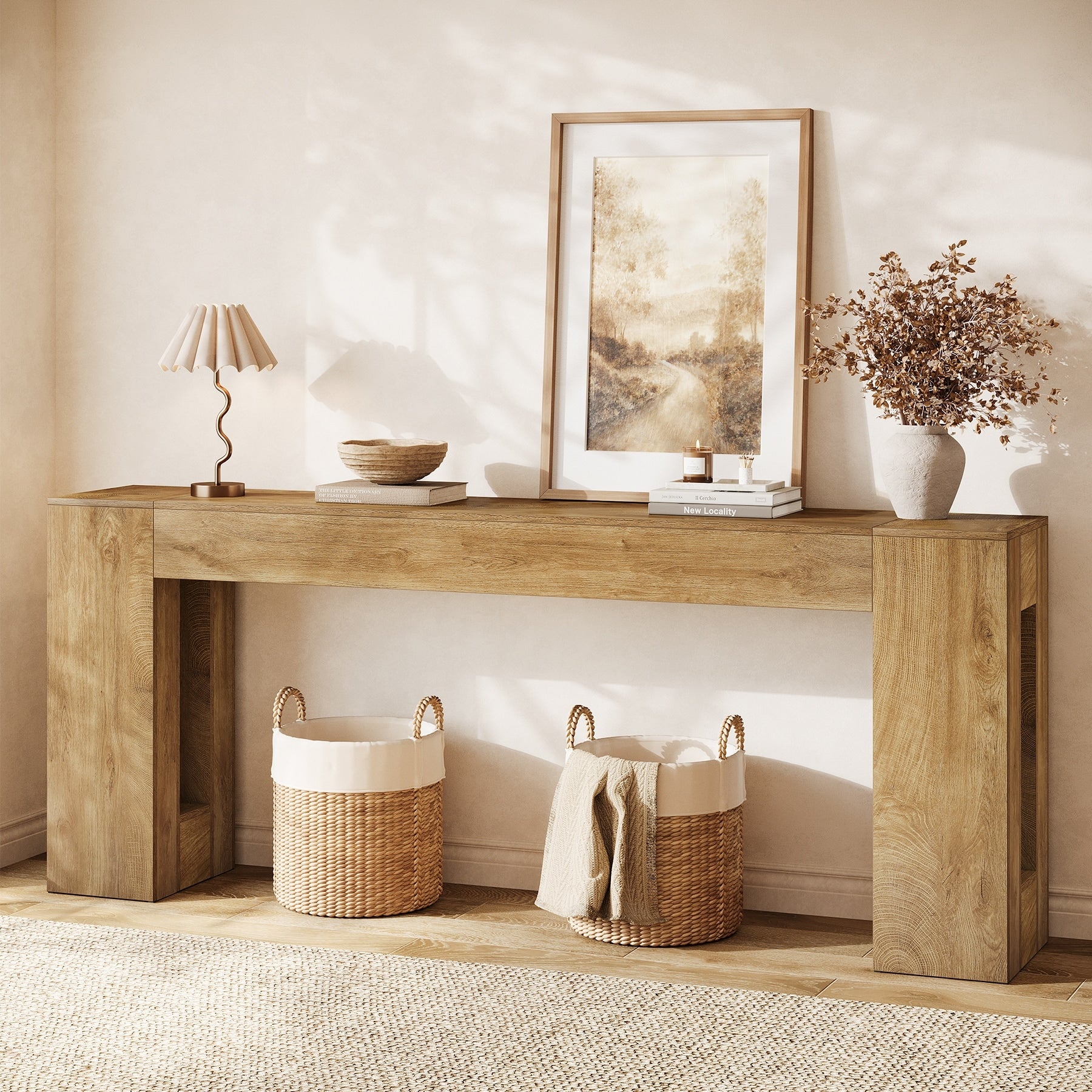 Farmhouse Entryway Table 78.7 Wooden Narrow Console Sofa Table For Living Room