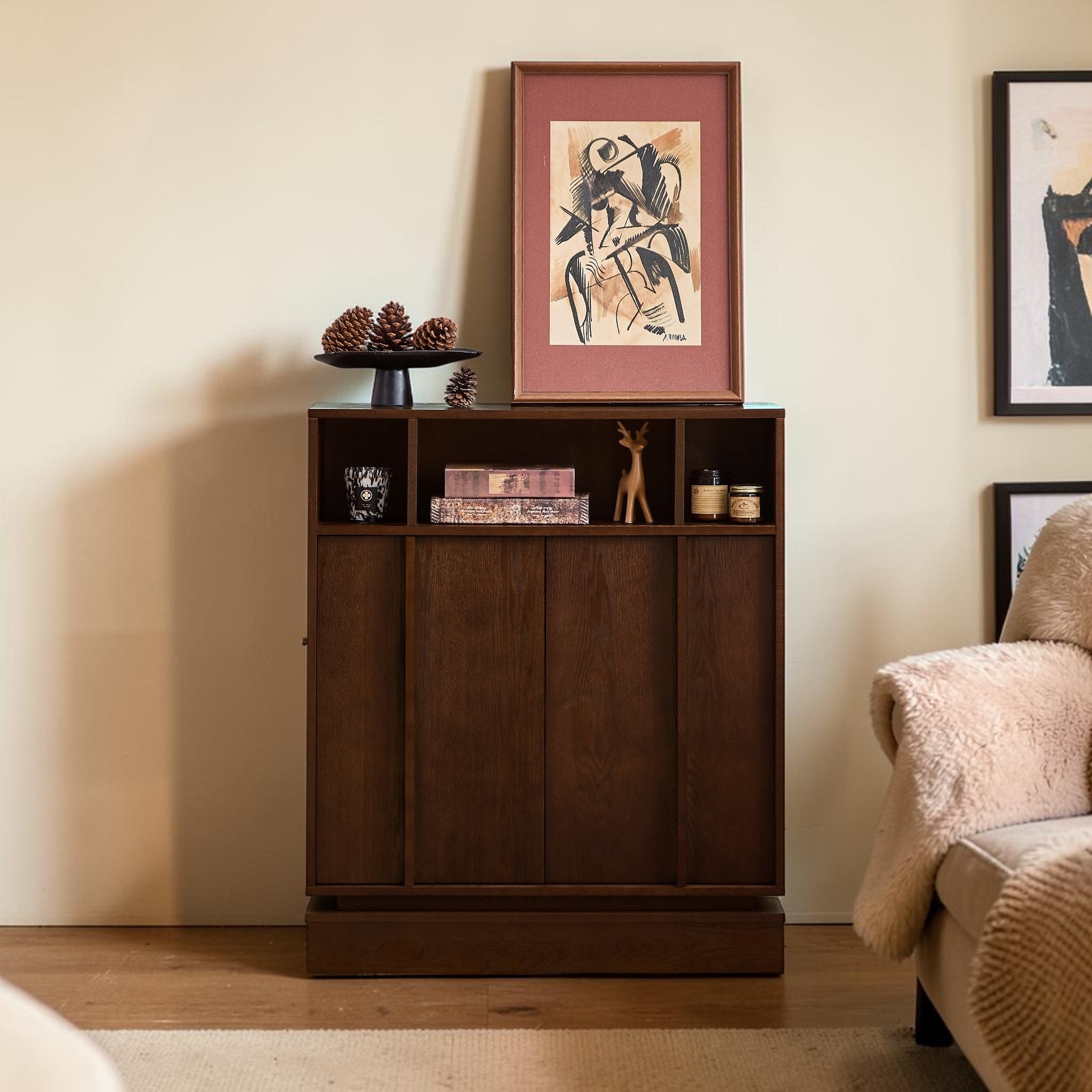 Farmhouse Fluted Sideboard Cabinet With Adjustable Shelves Buffet Storage Cabinet With Doors