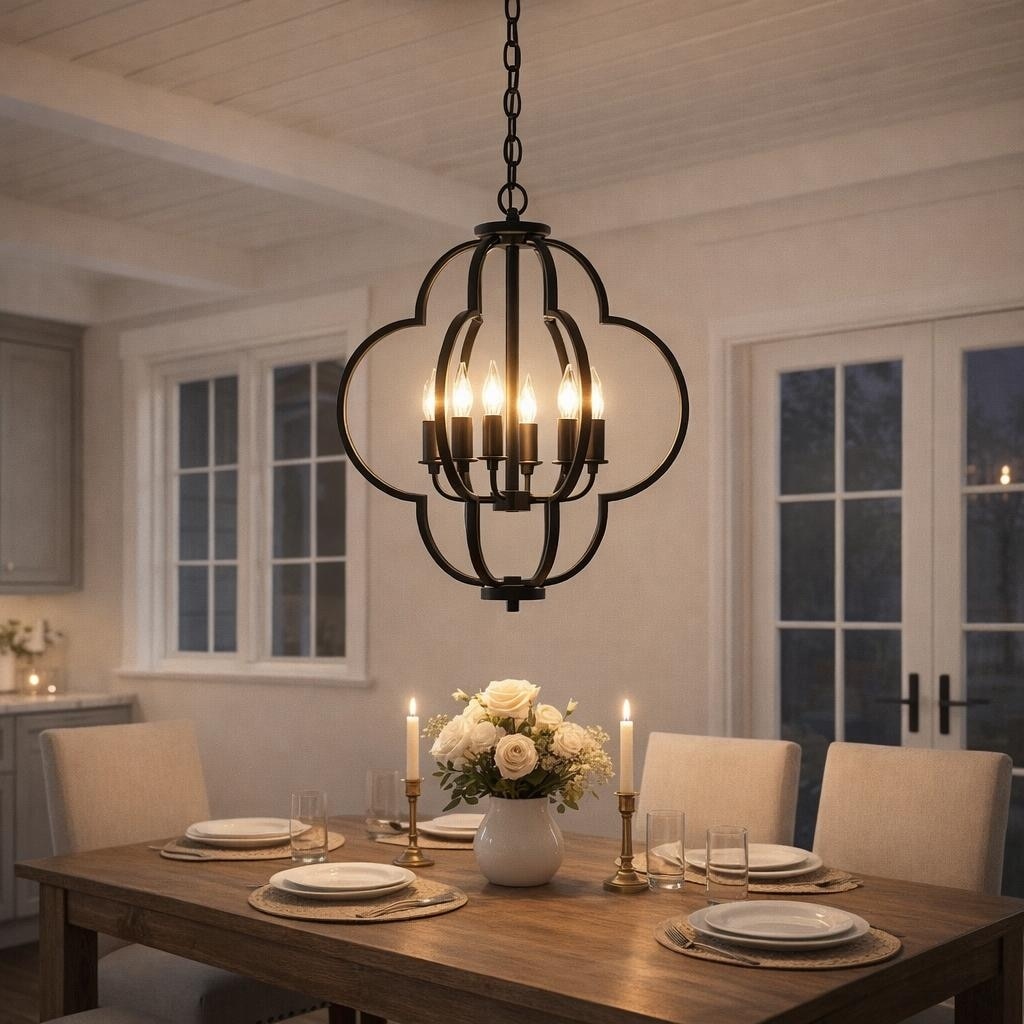 Farmhouse Geometric 4 Light Chandelier W Adjustable Chain