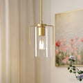 Farmhouse Gold Pendant Light 1 Light Clear Glass Kitchen Island Light Adjustable Modern Hanging Ceiling Fixture