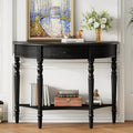 Farmhouse Half Moon Console Table With Drawer Shelf Sofa Table In Black