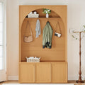 Farmhouse Hall Tree With Bench And Storage Cabinets Entryway Coat Rack With Hooks And Adjustable Shelves