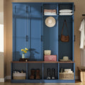 Farmhouse Hall Tree With Shoe Storage Bench And 8 Cabinets Entryway Coat Rack With Hidden Hooks
