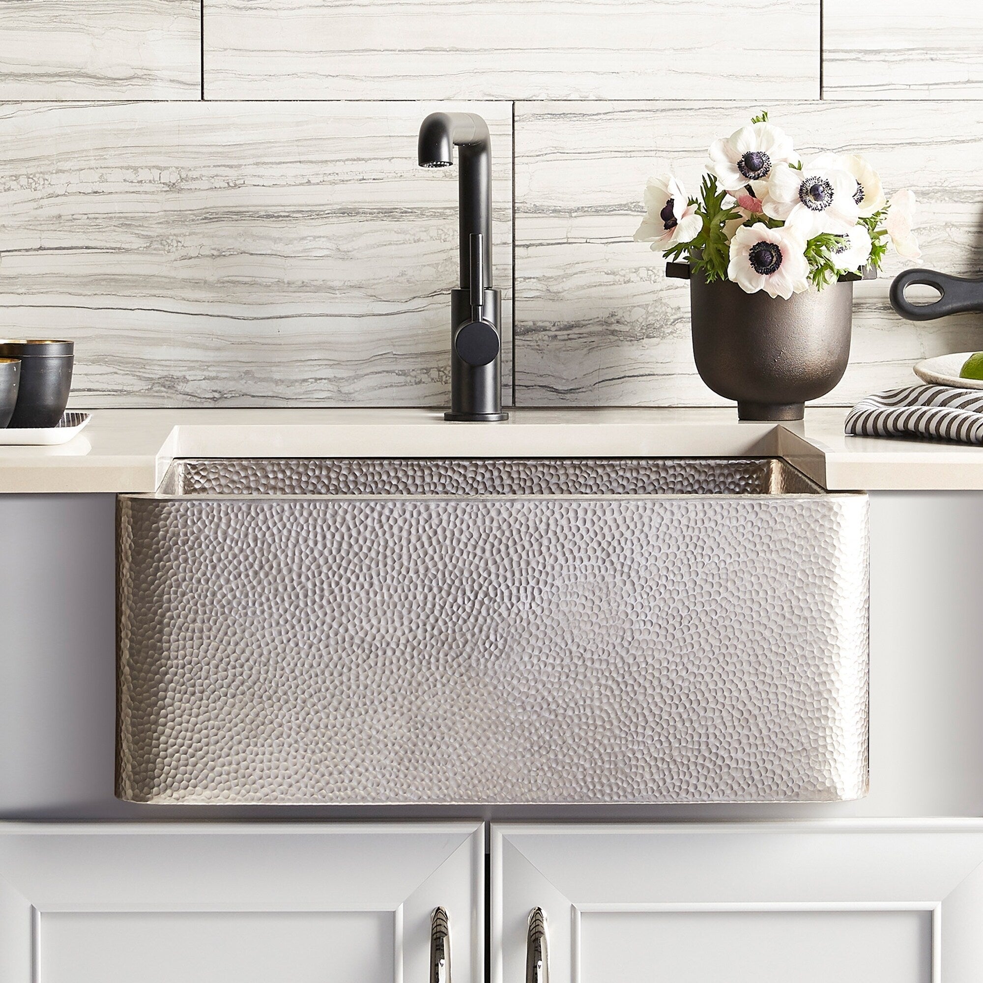 Farmhouse Hand Hammered Brushed Nickel 25 Inch Kitchen Farmhouse Sink