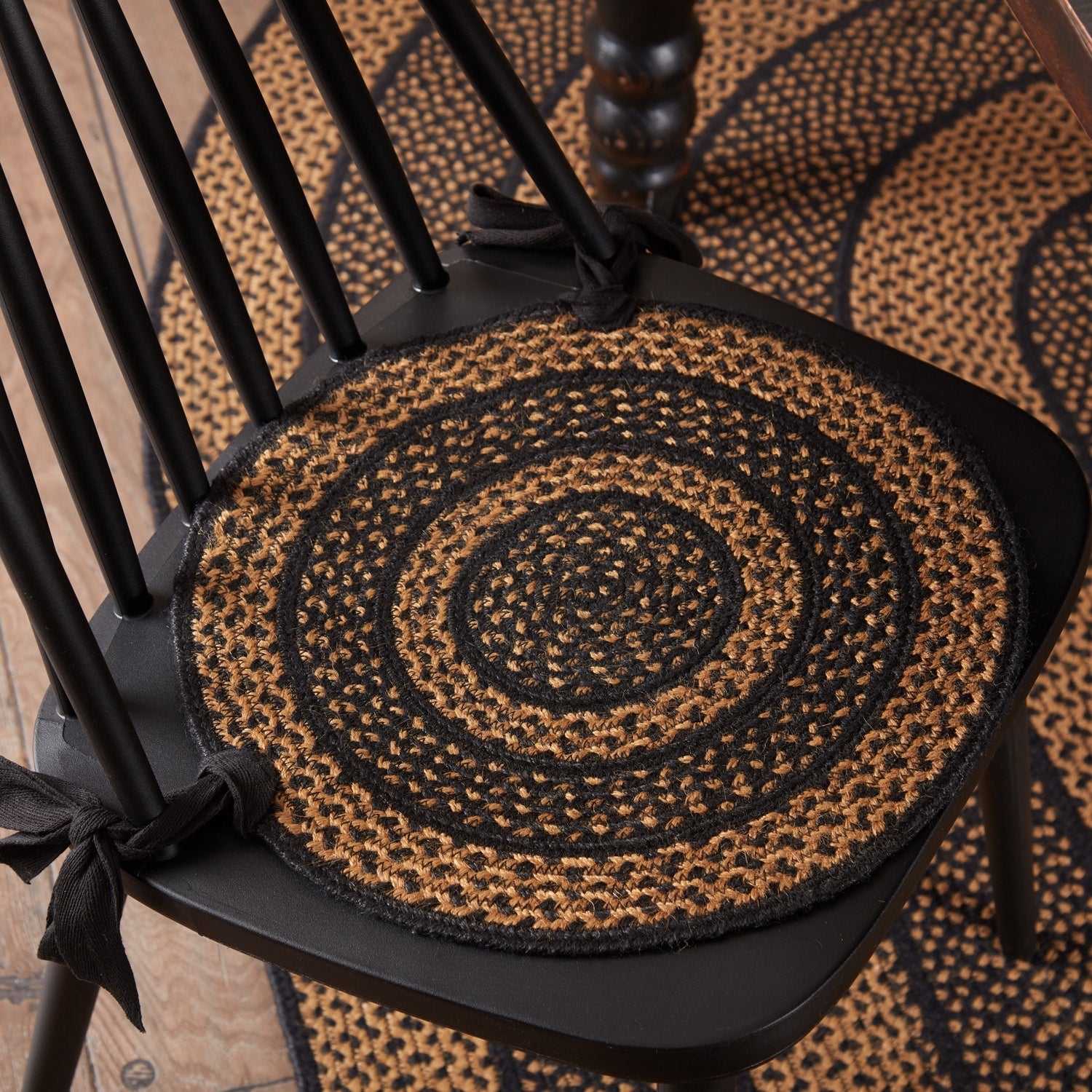 Vhc Farmhouse Country Black Primitive Classic Tabletop Kitchen Jute Chair Pad Set Of 6