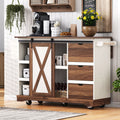 Farmhouse Kitchen Island With Drop Leaf Barn Door Power Outlet And Spice Rack