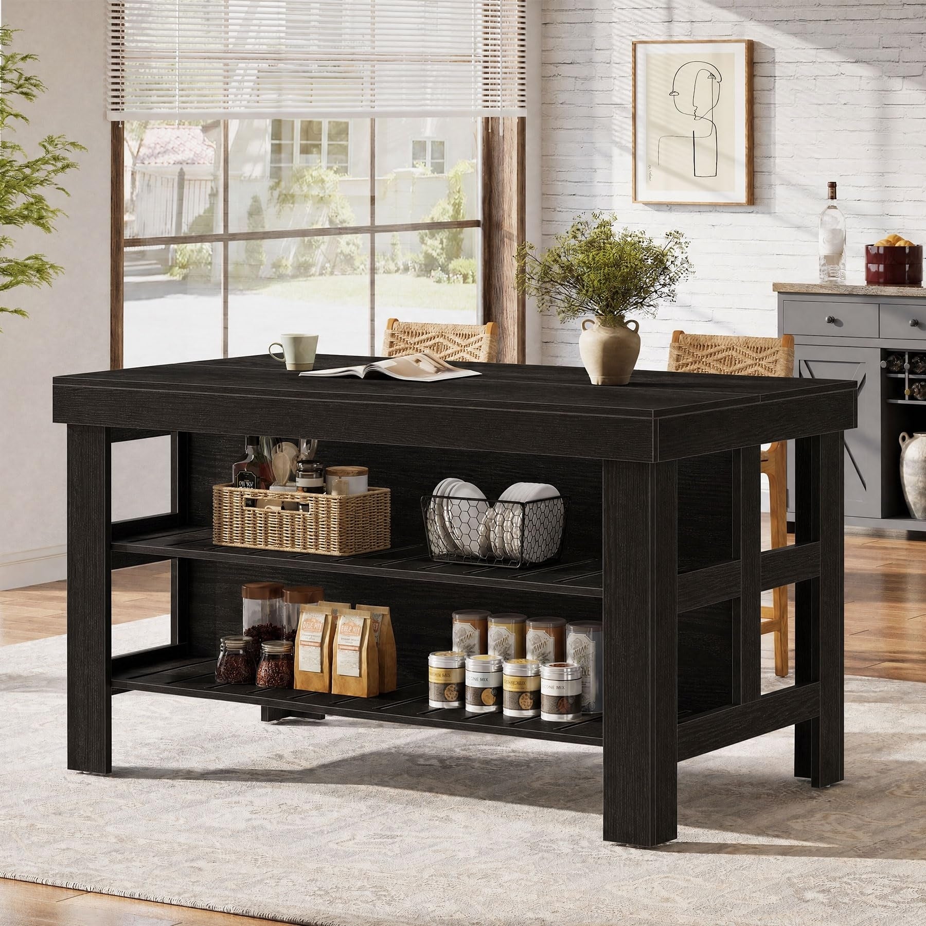 Farmhouse Kitchen Island With Storage And Seating