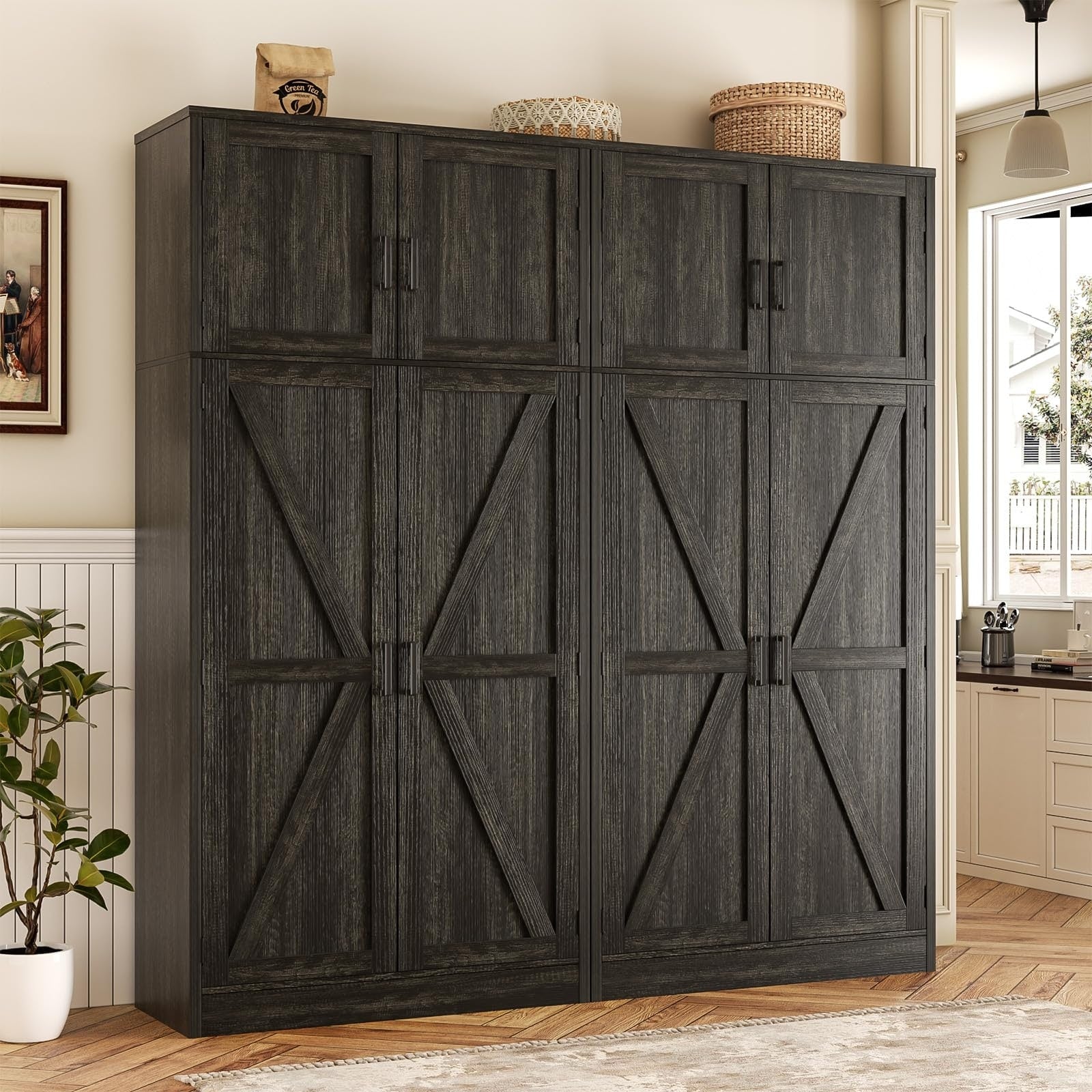 Farmhouse Kitchen Pantry With Bar Doors 71 Tall Storage Cabinet Adjustable Shelves