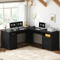 French Country L Shaped Desk With Charging Station Office Computer Table With File Cabinet