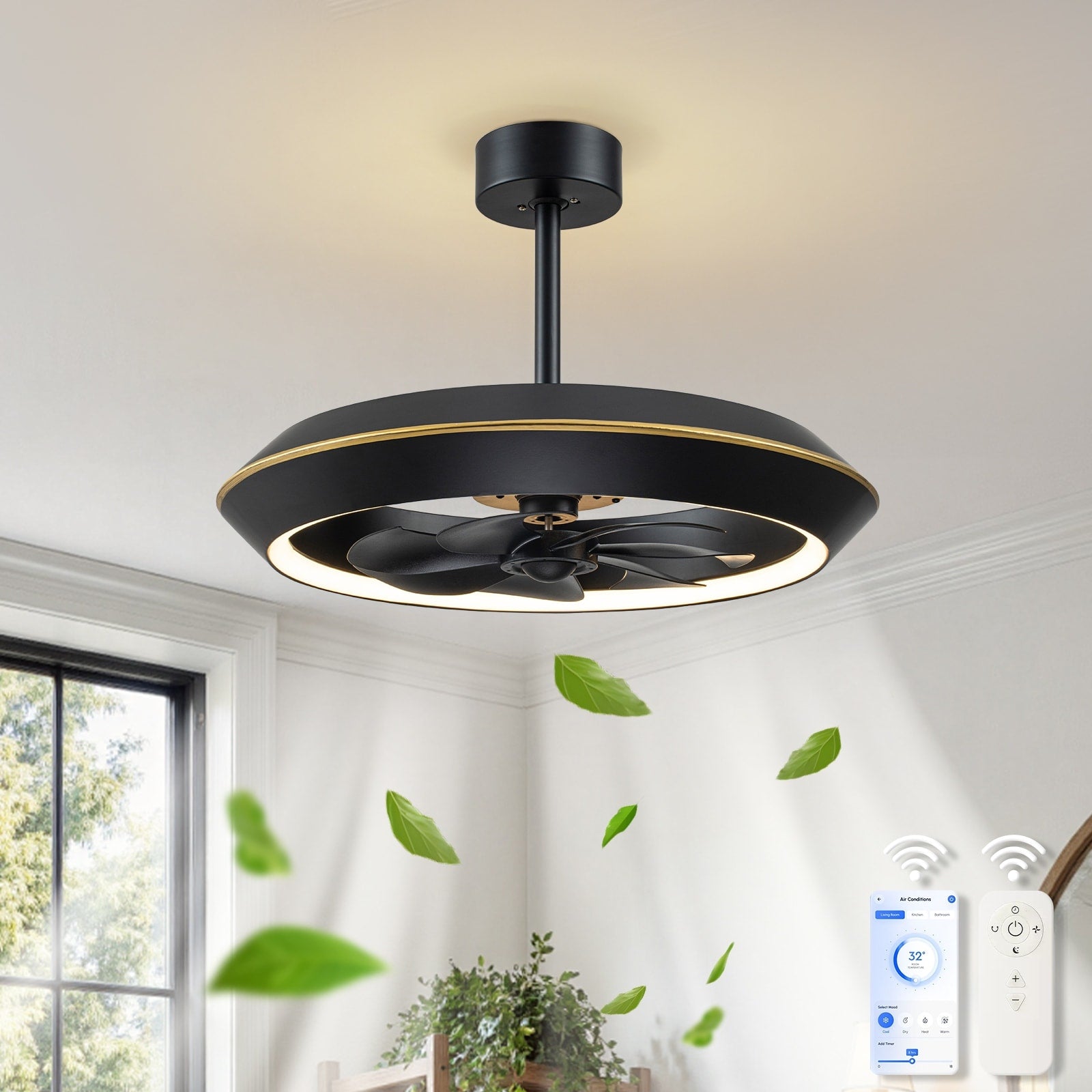 Farmhouse Led Semi Flush Mount Ceiling Fan With Liights 18 Inches