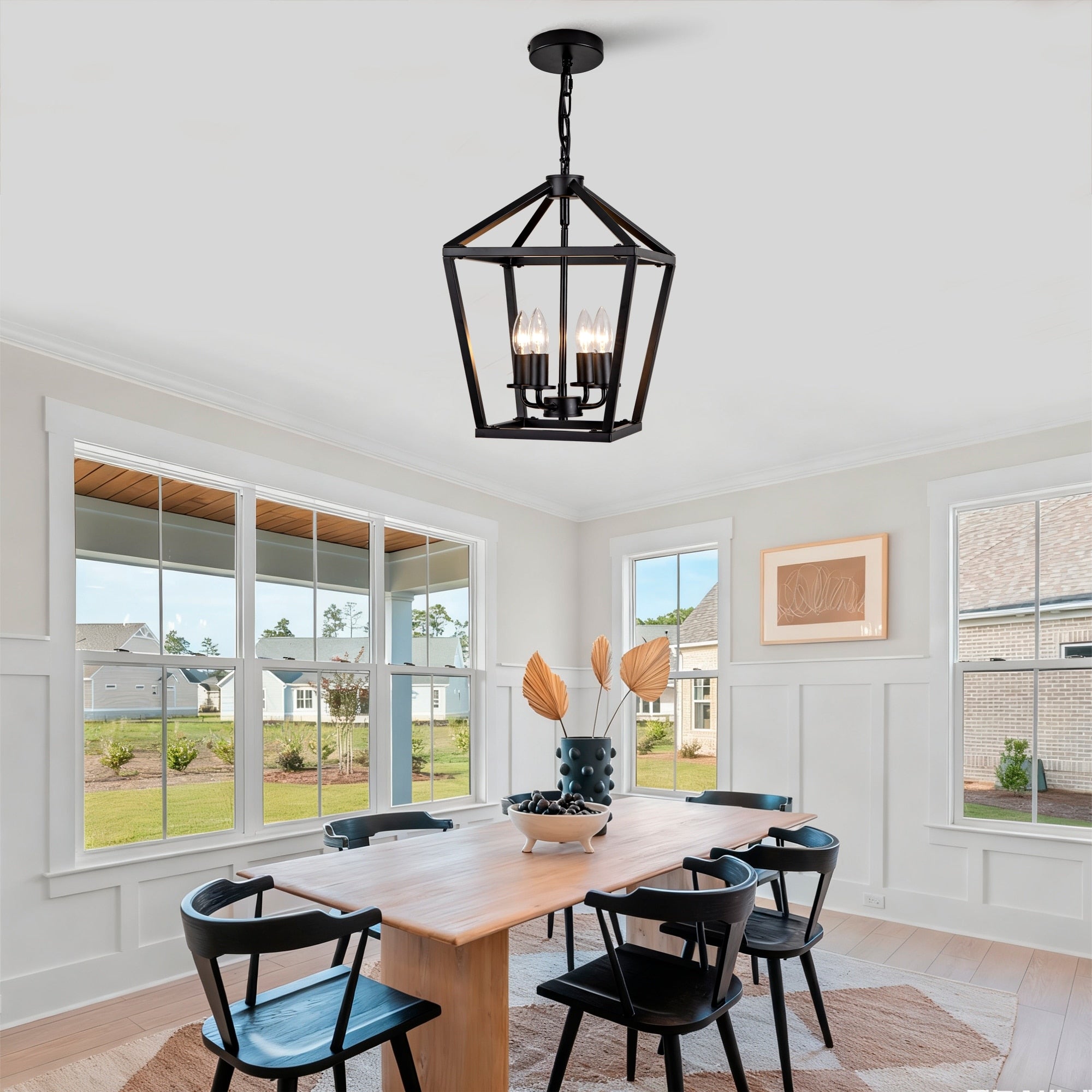 Farmhouse Lantern Chandelier 4 Light Ceiling Light Fixture With Rustic Open Cage And Adjustable Hanging Height E12 Base