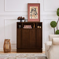 Farmhouse Mdf Sideboard Buffet Cabinet With Fluted Doors Adjustable Shelves Charging Outlet Walnut By Gdfstudio
