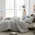 Farmhouse Morning Textured Bedding Oversized Comforter Glacier Gray