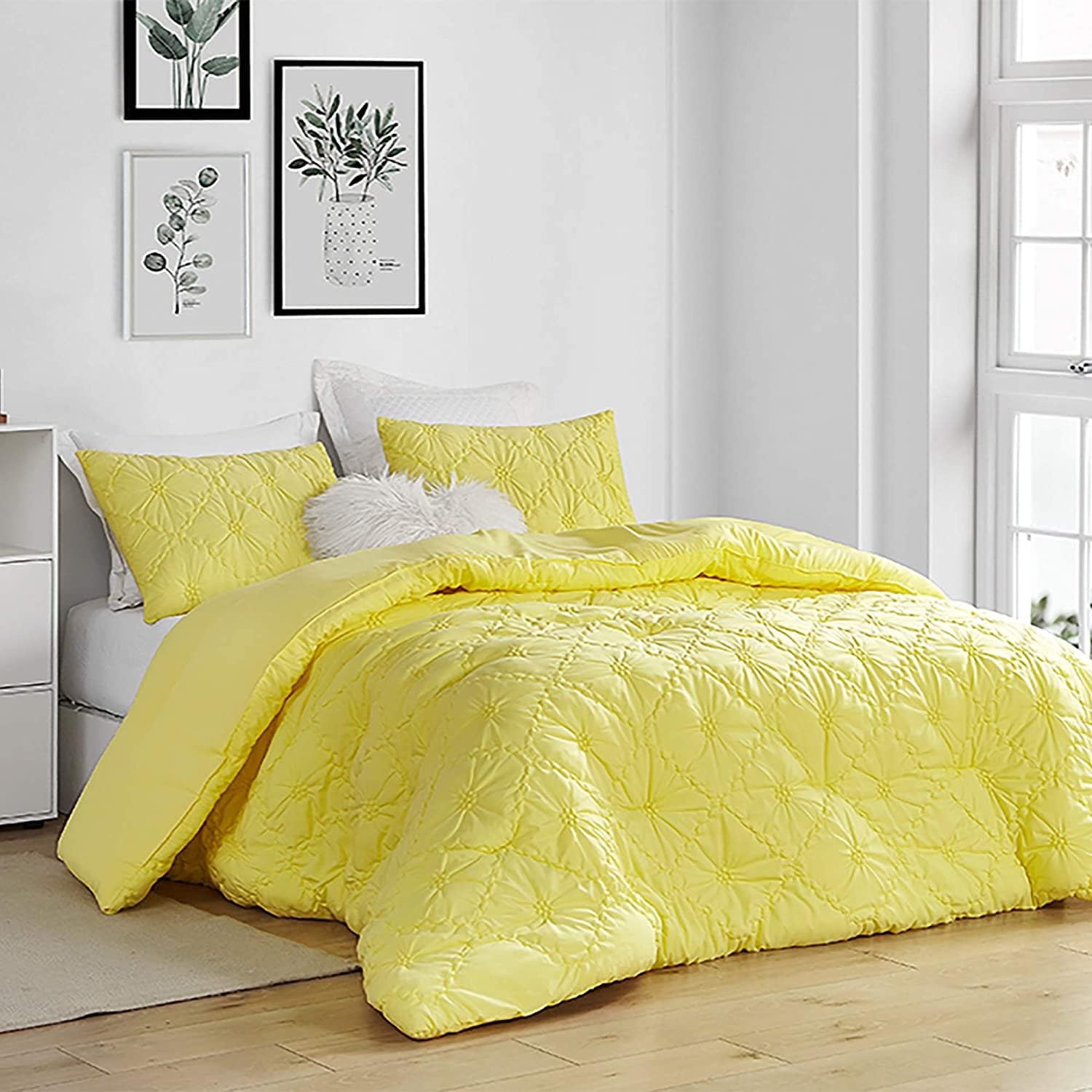 Farmhouse Morning Textured Bedding Oversized Comforter Limelight Yellow