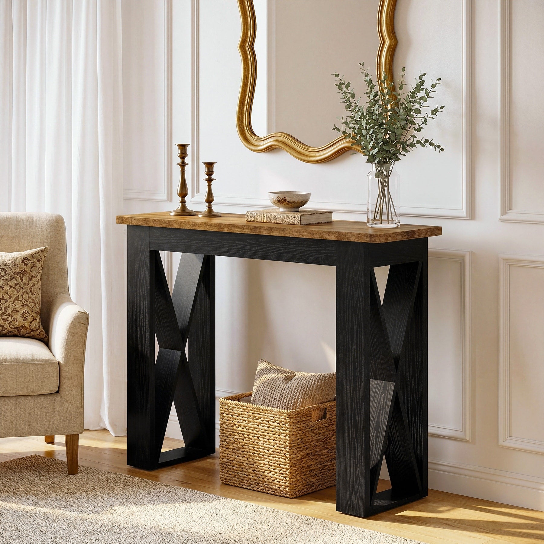 Farmhouse Narrow Console Table 41.3 Wooden Sofa Table For Living Room 11.81 D X 41.33 W X 33.46 H