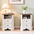 Farmhouse Nightstand Set Of 2 With Charging Station Beside Table