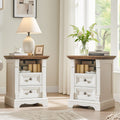 Farmhouse Nightstand Set Of 2 With Charging Station End Table