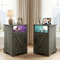 Farmhouse Nightstand With Led Lights And Charging Station Set Of 2