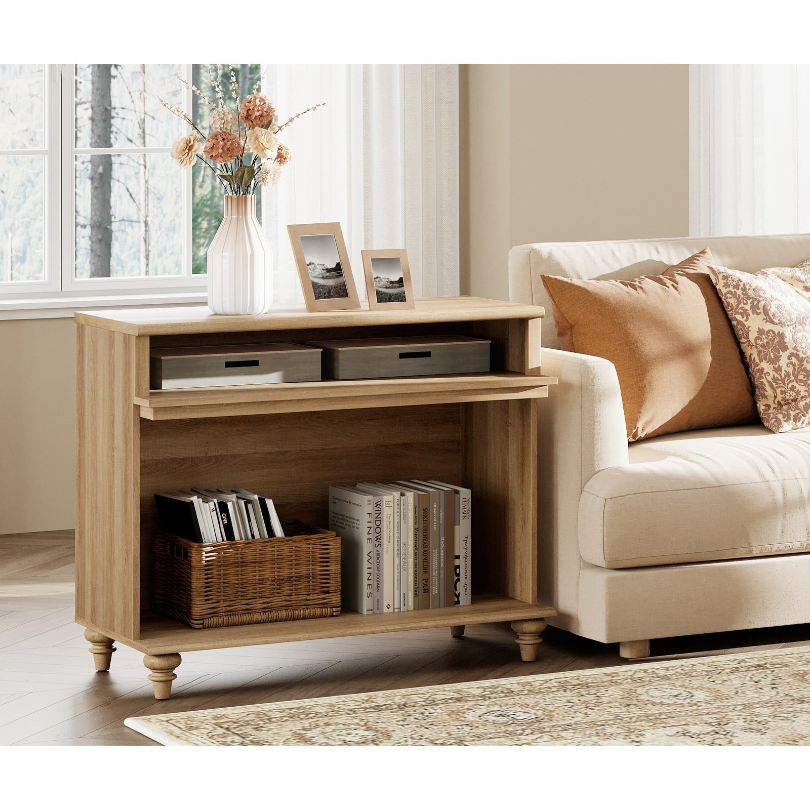 Farmhouse Nightstand With 2 Shelves 34 Inch
