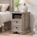 Farmhouse Nightstand With Charging Station Beside Table For Bedroom