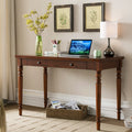 Farmhouse Oak Turned Leg Laptop Desk With Center Drawer