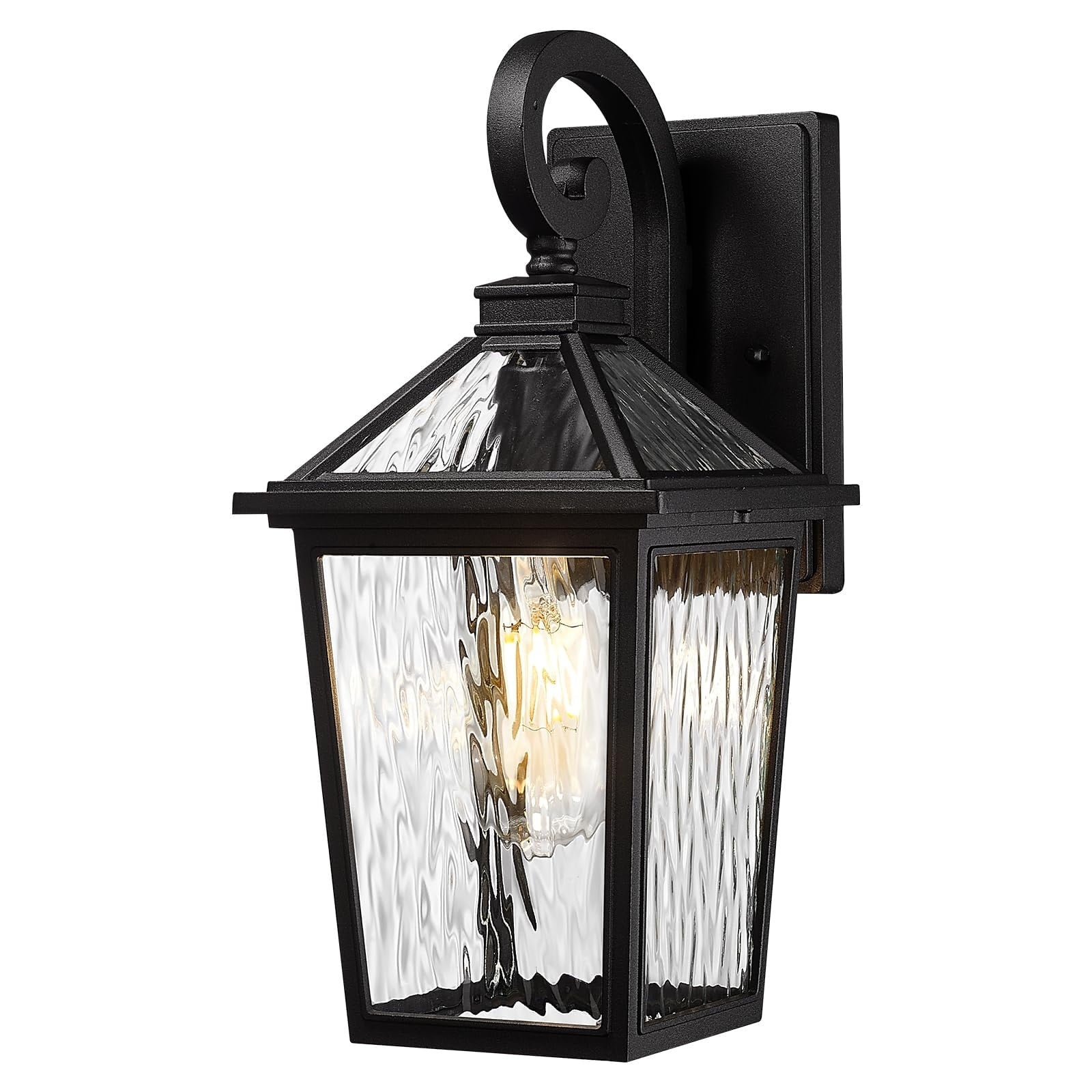 Farmhouse Outdoor Wall Light With Water Ripple Glass