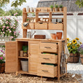 Farmhouse Patio Potting Bench 44.6 X19.5 Large Freestanding Garden Workstation With 6 Drawers Bottom Cabinet And Side Hook
