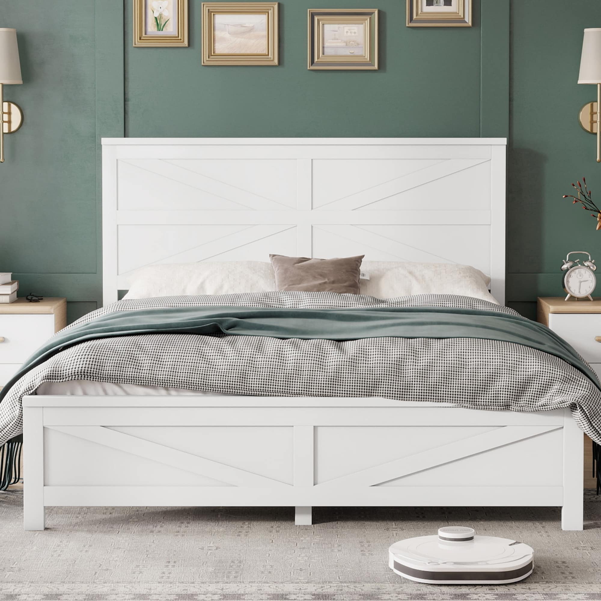 Farmhouse Queen King Bed With Barn Door Headboard And Under Bed Storage Pinewood