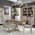 Farmhouse Antique Two Toned 5 Piece Pedestal Table Dining Set