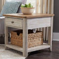 Farmhouse Reimagined Antique White End Table With Basket