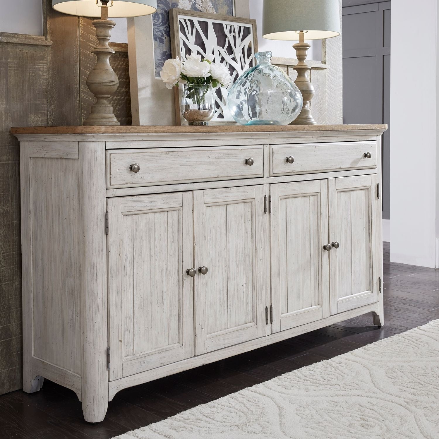 Farmhouse Reimagined Antique White And Chestnut Tops Server