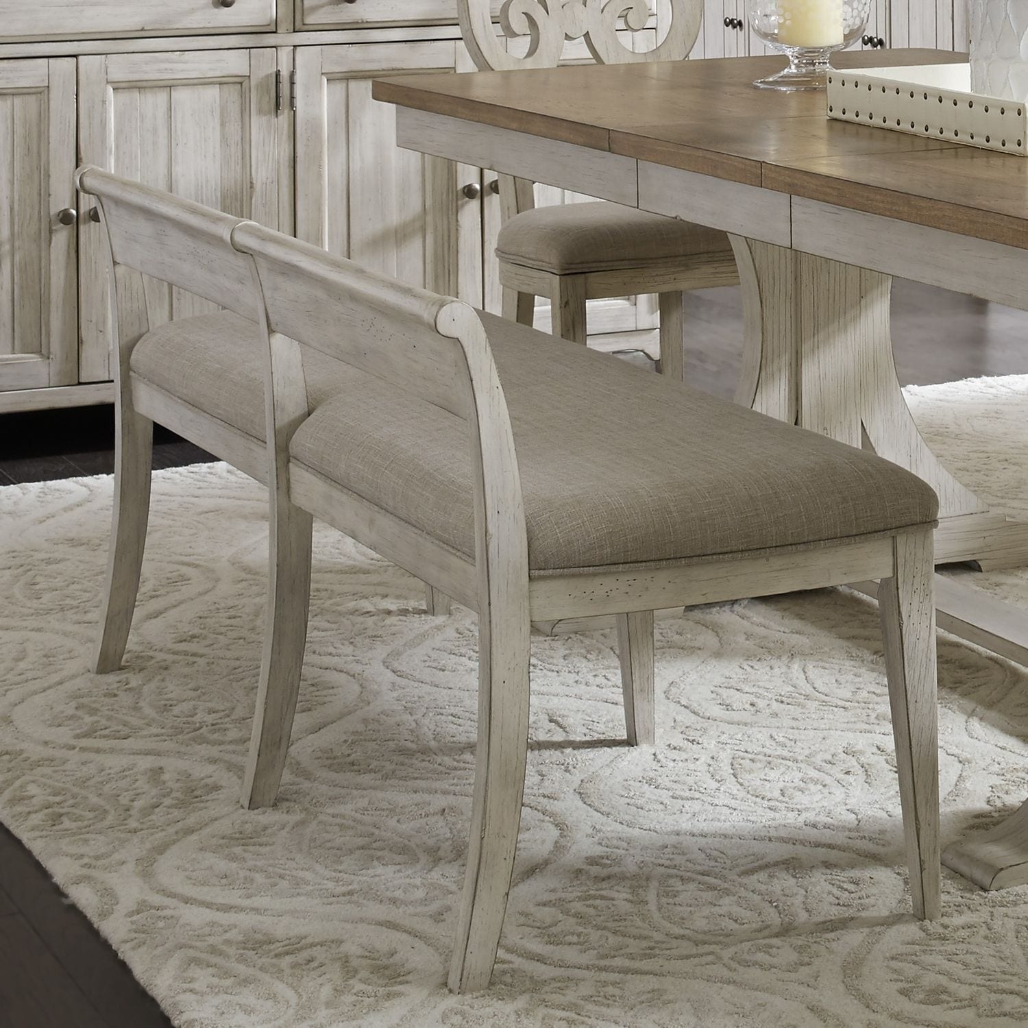Farmhouse Reimagined Antique White Upholstered Bench