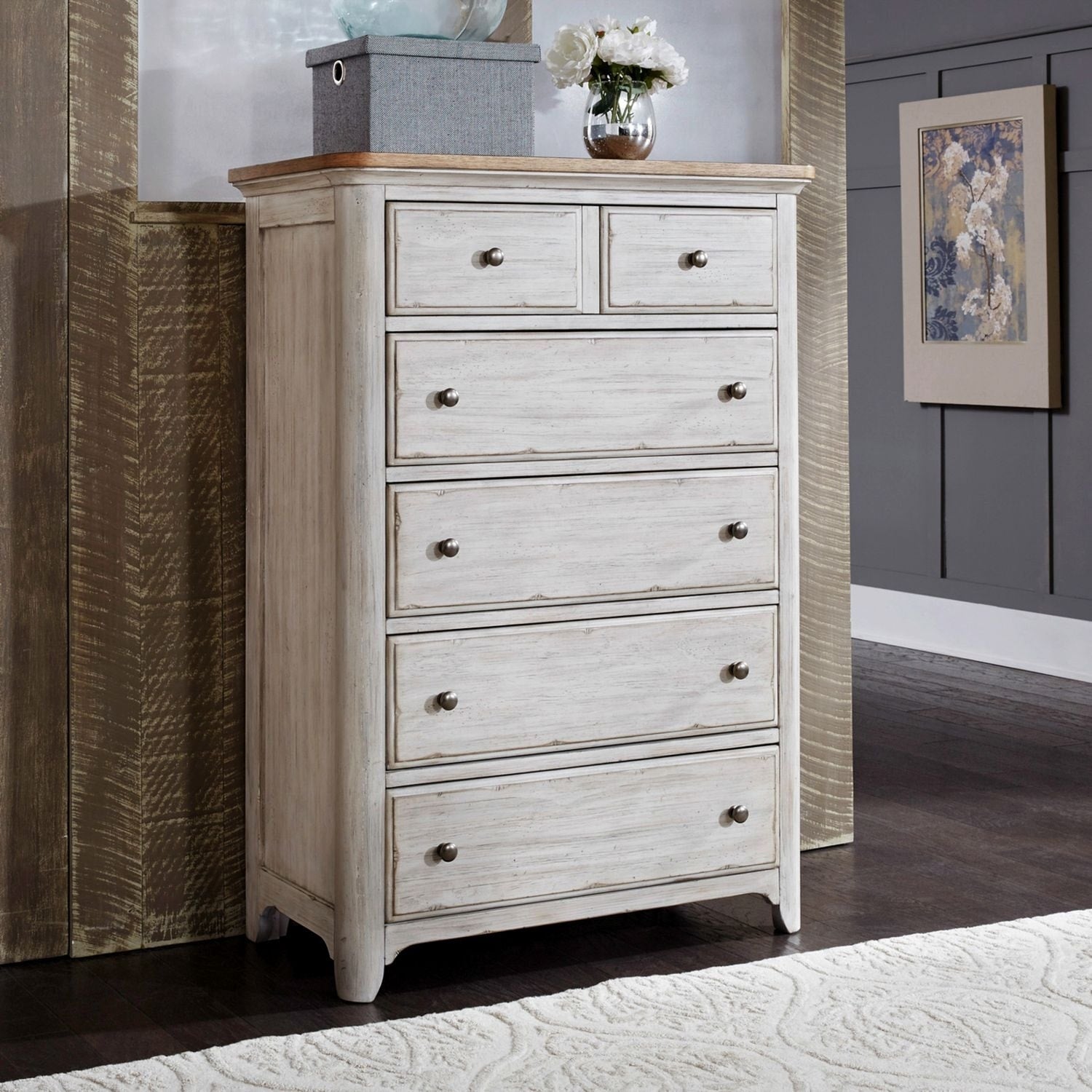 Farmhouse Reimagined Antique White 5 Drawer Chest