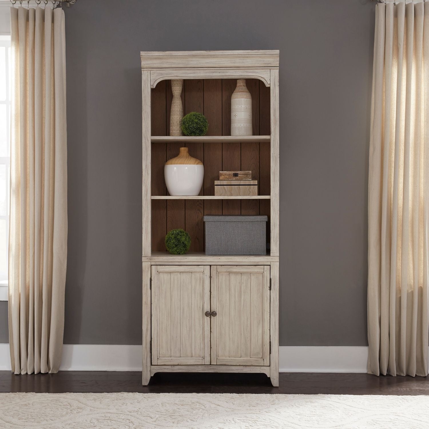 Farmhouse Reimagined Antique White 2 Door Bookcase